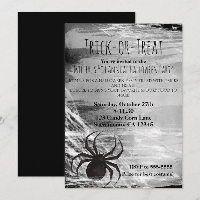 Invitation Cartons d'invitation à la fête d'Halloween toile d (Devant / Derrière)