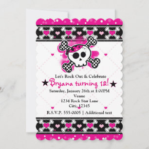 Invitation Cartons d'invitation à une fête Cœurs roses, Crâne