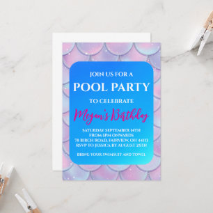 Invitation cartons d'invitation à une fête de piscine sirène