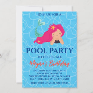 Invitation cartons d'invitation à une fête piscine sirène