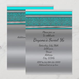 Invitation Cartons d'invitation Aqua Turquoise Bleu & Argent