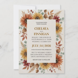 Invitation Cartons d'invitation automne chic tournesol en ple