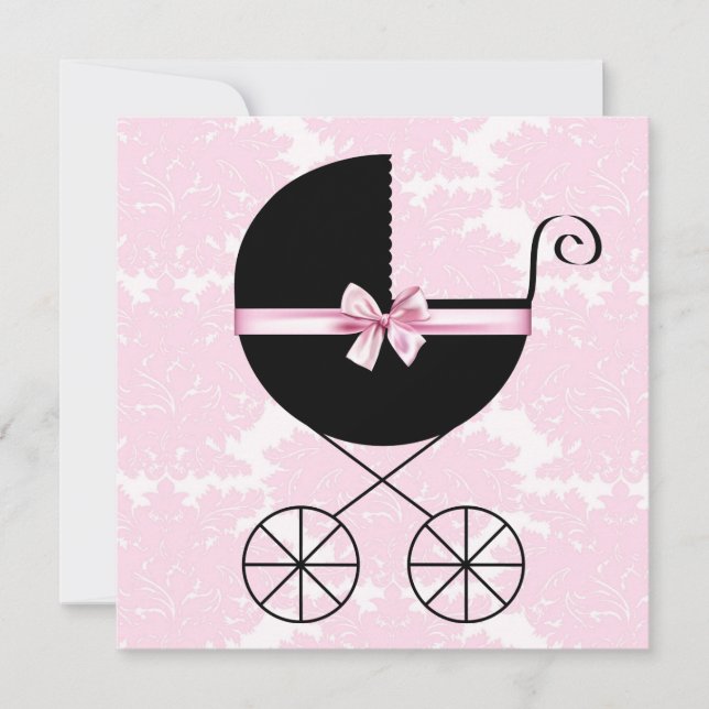 Invitation Cartons d'invitation Baby Shower Black Pink Damass (Devant)