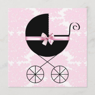 Invitation Cartons d'invitation Baby Shower Black Pink Damass
