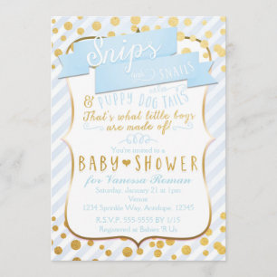 Invitation Cartons d'invitation Baby Shower Bleu et Or Snips 