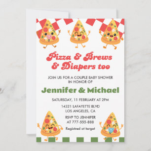 Invitation Cartons d'invitation Baby Shower Pizza Bière Couch