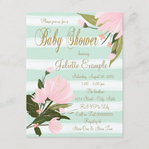 Invitation Cartons d'invitation Baby Shower Rose Menthe et Or