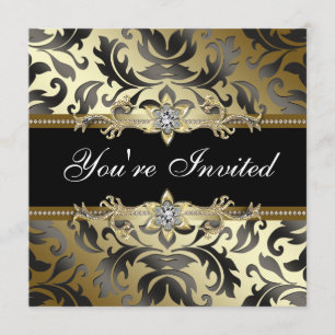 Invitation Cartons d'invitation Black Gold Damask pour toutes