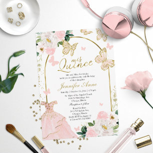 Invitation Cartons d'invitation Butterfly Quince Robe florale