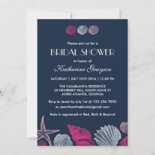 Invitation Cartons d'invitation Coquillages Bleu Nuit pour Ma