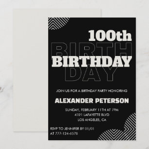 Invitation Cartons d'invitation d'anniversaire 100 ans noir H