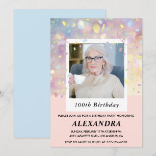 Invitation Cartons d'invitation d'anniversaire 100 ans Rose C