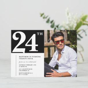 Invitation Cartons d'invitation d'anniversaire 24 ans noir et
