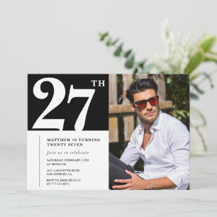 Invitation Cartons d'invitation d'anniversaire 27 ans Noir et