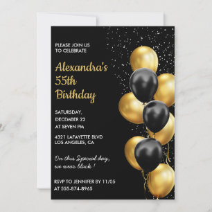 Invitation Cartons d'invitation d'anniversaire 55 ans noir et