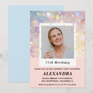 Invitation Cartons d'invitation d'anniversaire 55 ans rose Co