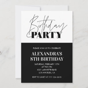 Invitation Cartons d'invitation d'anniversaire 8 ans noir bla