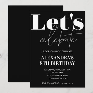 Invitation Cartons d'invitation d'anniversaire 8 ans Noir Typ
