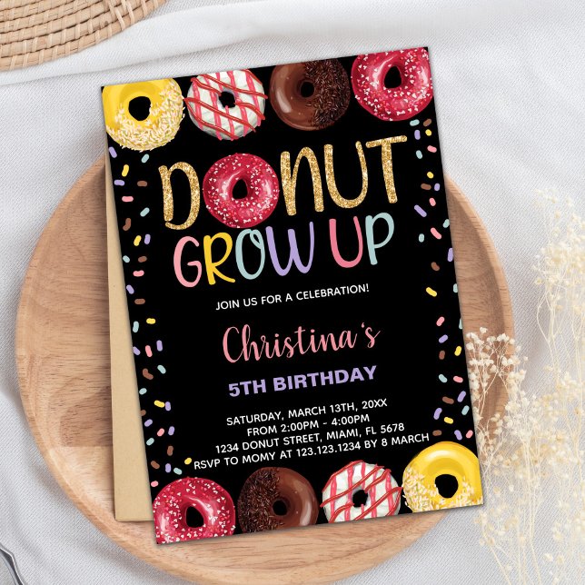 Invitation Cartons d'invitation d'anniversaire Donut Jaune No (Black Yellow Donut Birthday Invitations)