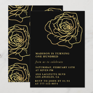 Invitation Cartons d'invitation d'anniversaire noir 100 ans F