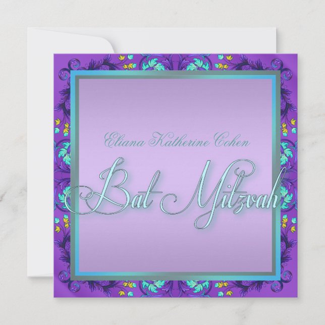 Invitation Cartons d'invitation de Bat Mitzvah Bleu sarcelle  (Devant)