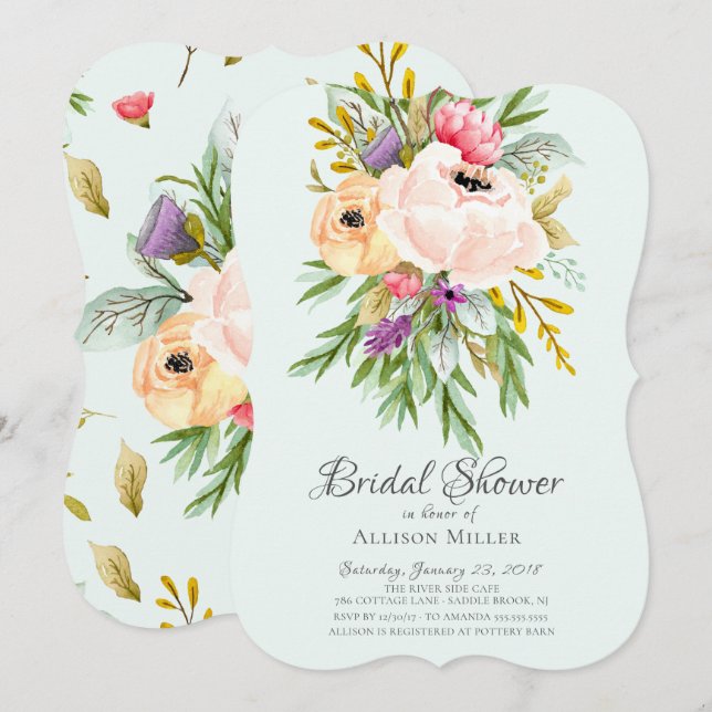 Invitation Cartons d'invitation de Fête de Mariage Floraux av (Devant / Derrière)