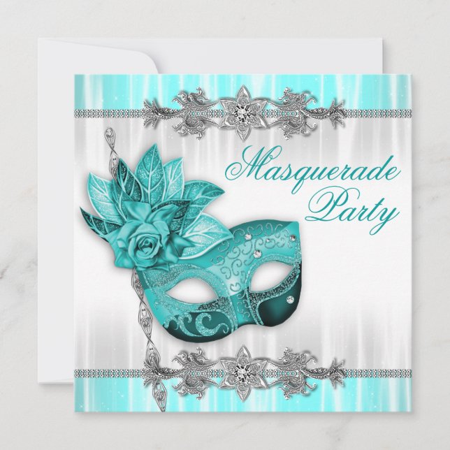 Invitation Cartons d'invitation de fête masquée bleu turquois (Devant)