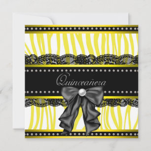 Invitation Cartons d'invitation de fête Quinceanera rayé jaun