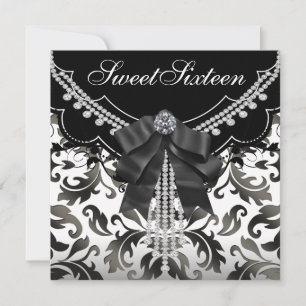 Invitation Cartons d'invitation de fête Sweet Sixteen noir et