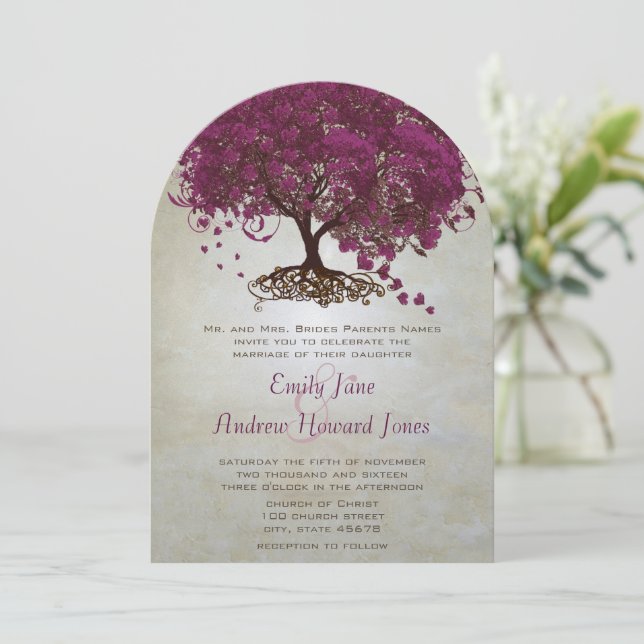 Invitation Cartons d'invitation de mariage au thème d'arbre à (Debout devant)