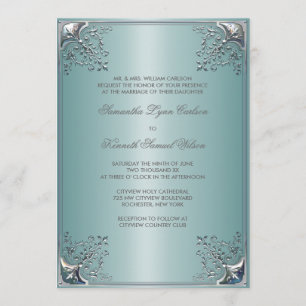 Invitation Cartons d'invitation de mariage Bleu sarcelle Blan