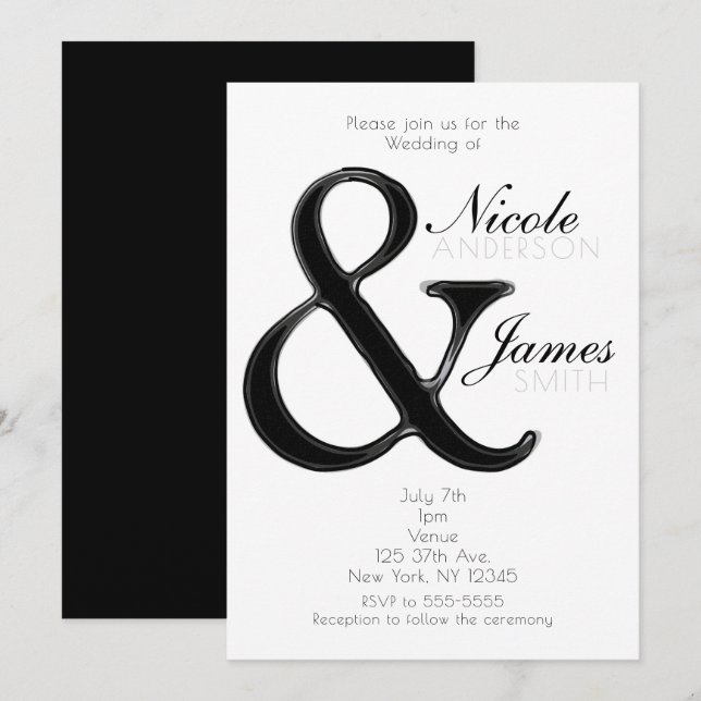 Invitation Cartons d'invitation de mariage chic & noir et bla (Devant / Derrière)