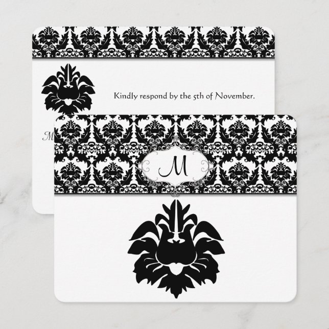 Invitation Cartons d'invitation de mariage en damas noir et b (Devant / Derrière)