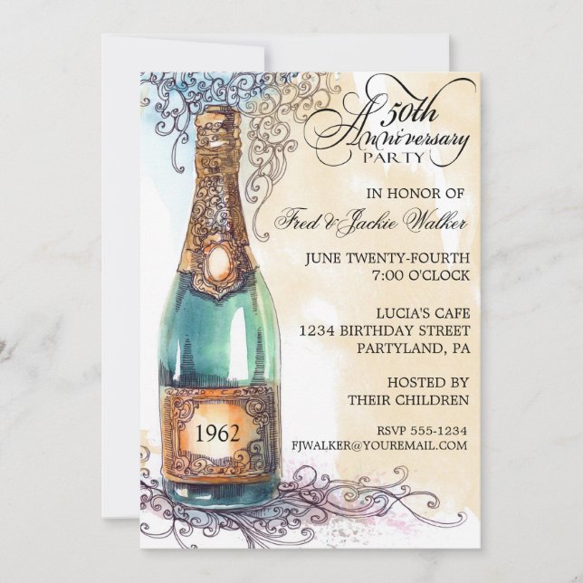 Invitation Cartons d'invitation élégants pour la fête du 50e  (Devant)