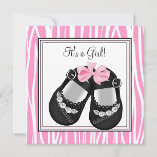 Invitation Cartons d'invitation Fille pour Baby Shower Zèbre 
