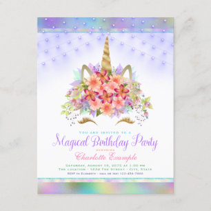 Invitation Cartons d'invitation Licorne Visage Arc-en-ciel po