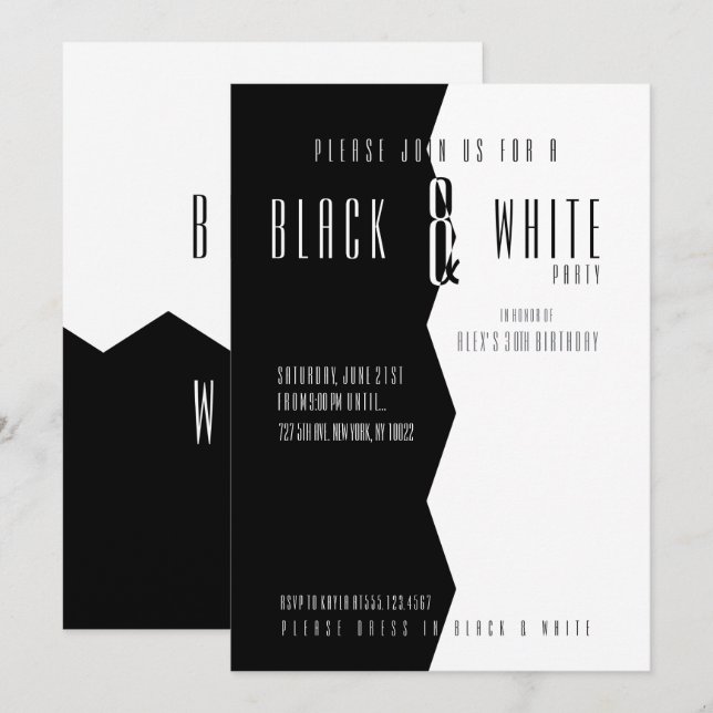 Invitation Cartons d'invitation modernes noir et blanc pour s (Devant / Derrière)