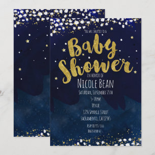 Invitation Cartons d'invitation Nuit Étoilée Bleue et Or pour