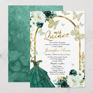 Invitation Cartons d'invitation Papillon Coing Fleur verte Ro