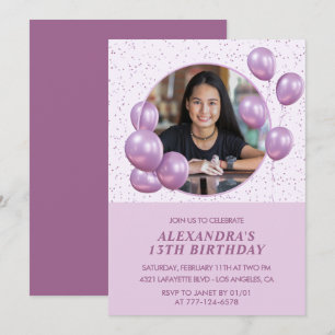 Invitation Cartons d'invitation pour 13 ans Ballons Photo Vio