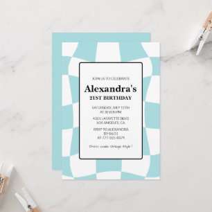 Invitation Cartons d'invitation pour 21 ans Retro Damier Bleu