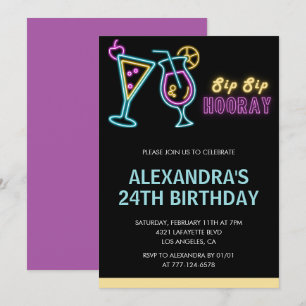Invitation Cartons d'invitation pour 24 ans Cocktail Neon Glo