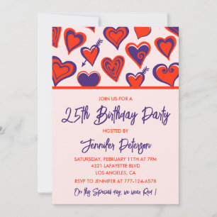 Invitation Cartons d'invitation pour 25 ans Glam Cute Red Hea
