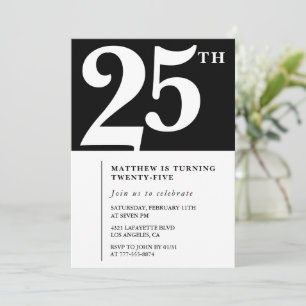Invitation Cartons d'invitation pour 25e anniversaire Noir Bl