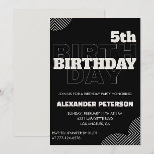 Invitation Cartons d'invitation pour 5 ans garçon fête noir
