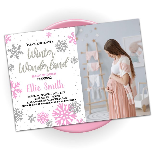 Invitation Cartons d'invitation pour Baby Shower d'hiver Rose (Winter Baby Shower Invitations Pink Photo)
