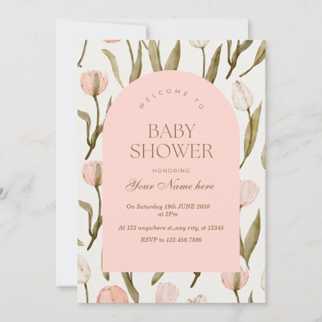 Invitation Cartons d'invitation pour Baby Shower Fille Fleurs (Devant)