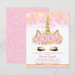 Invitation Cartons d'invitation pour Baby Shower Licorne Rose