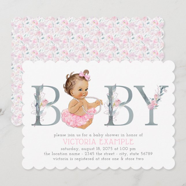 Invitation Cartons d'invitation pour baby shower Rose et Gris (Devant / Derrière)