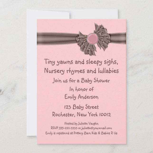 Invitation Cartons d'invitation pour Baby Shower rose et marr (Devant)